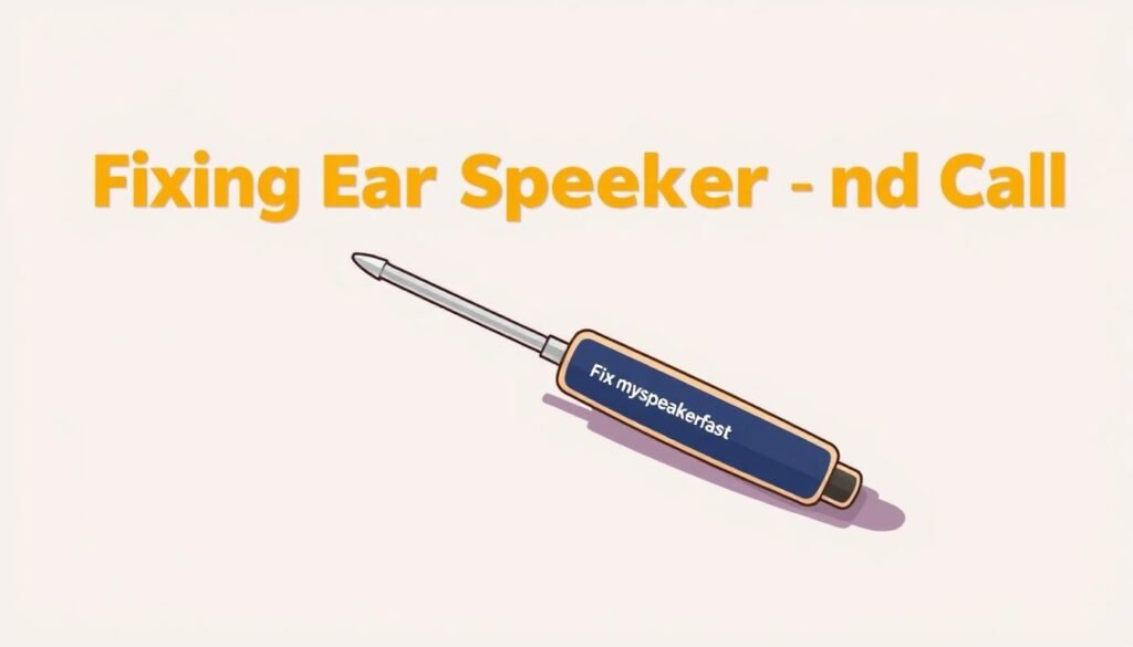 A sleek, compact ear speaker cleaner from the Fixmyspeakerfast brand, with a slender nozzle and a soft silicone tip. Illuminated by warm, directional lighting, casting subtle shadows that accentuate the tool's refined, minimalist design. The cleaner is positioned against a clean, neutral background, allowing the product to be the focal point. The image conveys a sense of practicality and efficiency, perfectly suited to address the "Fixing Ear Speaker and Call Speaker Issues" section of the article.